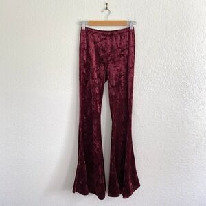 EMMA & SAM Cranberry Red Crushed Velvet Bell Bottom Flare Stretch Legging Pants
